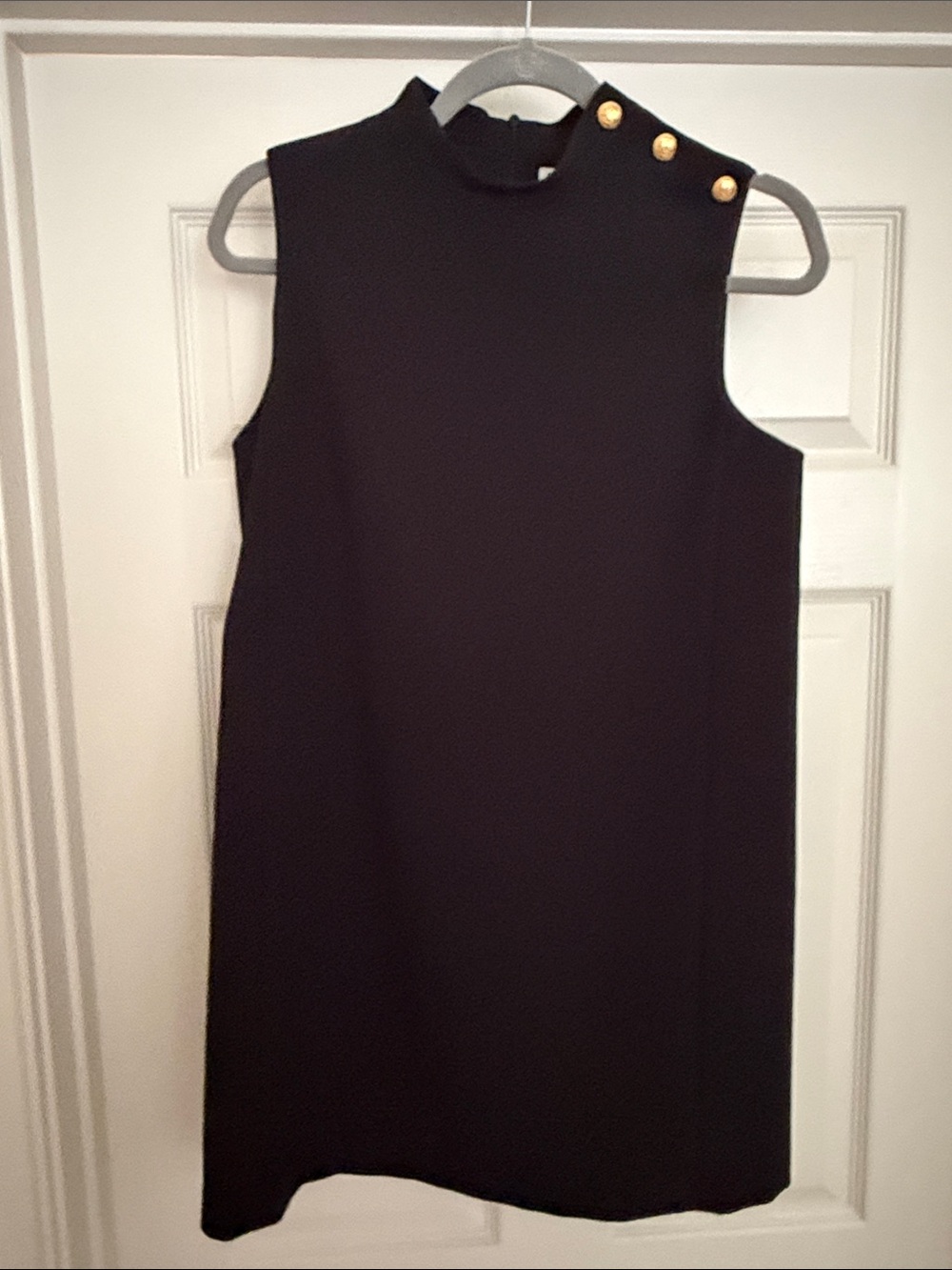 Zara Black Sleeveless Shift Dress with Gold Shoulder Buttons